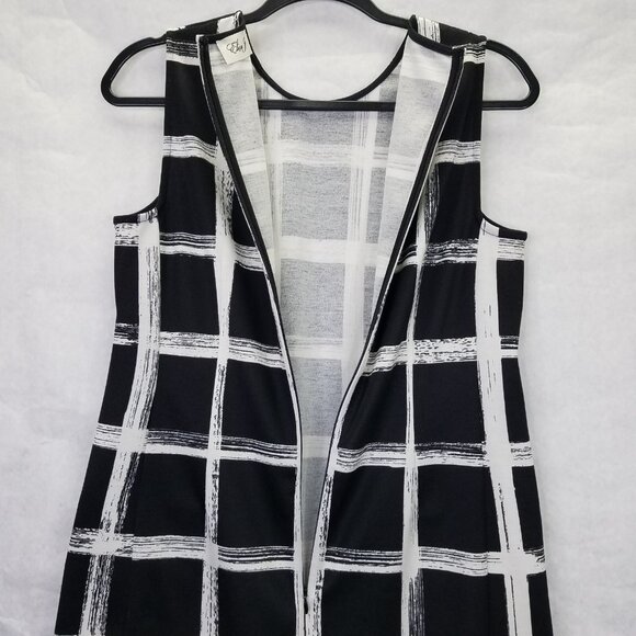 Eliza J A-Line Dress Women's 6 Black White Windowpane Sleeveless Modern Back Zip - Picture 12 of 14